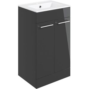 Aalborg Floor Standing 2-Door Vanity Unit with Basin 510mm Wide - Anthracite Gloss - Signature Aalborg Floor Standing 2-Door Vanity Unit with Basin 510mm Wide - Anthracite Gloss - Signature