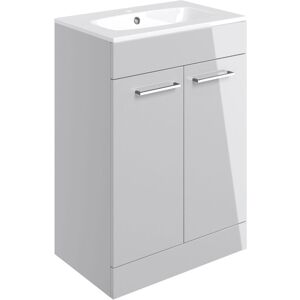 Aalborg Floor Standing 2-Door Vanity Unit with Basin 610mm Wide - Grey Gloss - Signature Aalborg Floor Standing 2-Door Vanity Unit with Basin 610mm Wide - Grey Gloss - Signature