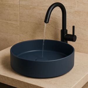 Signature - Olmec Round Countertop Basin with Unslotted Waste 355mm Wide 0 Tap Hole - Matt Deep Blue Signature - Olmec Round Countertop Basin with Unslotted Waste 355mm Wide 0 Tap Hole - Matt Deep Blue