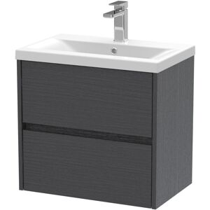 BALTERLEY Square Wall Hung 2 Drawer Vanity Unit & Ceramic Basin, 600mm - Woodgrain Graphite Grey BALTERLEY Square Wall Hung 2 Drawer Vanity Unit & Ceramic Basin, 600mm - Woodgrain Graphite Grey