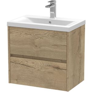 Balterley - Edge Square Wall Hung 2 Drawer Vanity Unit & Ceramic Basin, 600mm - Woodgrain Autumn Oak Balterley - Edge Square Wall Hung 2 Drawer Vanity Unit & Ceramic Basin, 600mm - Woodgrain Autumn Oak