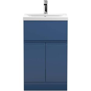 VASARI Hudson Reed Urban Satin Blue 500mm Floor Standing Single Drawer 2 Door Vanity Unit and Mid Edge Ceramic Basin - URB301A VASARI Hudson Reed Urban Satin Blue 500mm Floor Standing Single Drawer 2 Door Vanity Unit and Mid Edge Ceramic Basin - URB301A