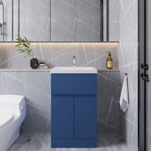 VASARI Hudson Reed Urban Satin Blue 500mm Floor Standing Single Drawer 2 Door Vanity Unit and Minimalist Ceramic Basin - URB301B VASARI Hudson Reed Urban Satin Blue 500mm Floor Standing Single Drawer 2 Door Vanity Unit and Minimalist Ceramic Basin - URB301B