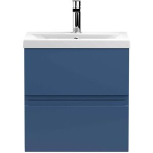 VASARI Hudson Reed Urban Wall Hung 2-Drawer Vanity Unit with Basin 1 Satin Blue - 500mm Wide VASARI Hudson Reed Urban Wall Hung 2-Drawer Vanity Unit with Basin 1 Satin Blue - 500mm Wide