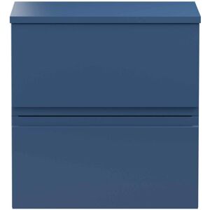 Vasari - Hudson Reed Urban Wall Hung 2-Drawer Vanity Unit with Worktop 500mm Wide - Satin Blue Vasari - Hudson Reed Urban Wall Hung 2-Drawer Vanity Unit with Worktop 500mm Wide - Satin Blue