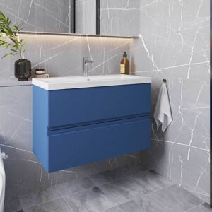 VASARI Hudson Reed Urban Wall Hung 2-Drawer Vanity Unit with Basin 2 Satin Blue - 800mm Wide VASARI Hudson Reed Urban Wall Hung 2-Drawer Vanity Unit with Basin 2 Satin Blue - 800mm Wide