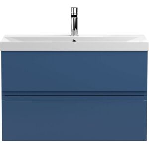 VASARI Hudson Reed Urban Wall Hung 2-Drawer Vanity Unit with Basin 3 Satin Blue - 800mm Wide VASARI Hudson Reed Urban Wall Hung 2-Drawer Vanity Unit with Basin 3 Satin Blue - 800mm Wide