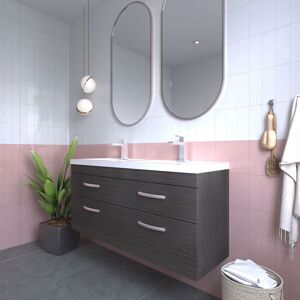 VASARI Nuie Athena Anthracite Woodgrain 1200mm Wall Hung 4 Drawer Vanity Unit and Double Polymarble Basins - ATH046C VASARI Nuie Athena Anthracite Woodgrain 1200mm Wall Hung 4 Drawer Vanity Unit and Double Polymarble Basins - ATH046C