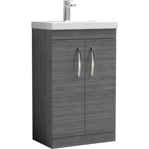 VASARI Nuie Athena Floor Standing 2-Door Vanity Unit with Basin-3 600mm Wide - Anthracite Woodgrain VASARI Nuie Athena Floor Standing 2-Door Vanity Unit with Basin-3 600mm Wide - Anthracite Woodgrain