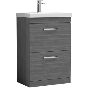 Nuie - Athena Floor Standing 2-Drawer Vanity Unit with Basin-1 600mm Wide - Anthracite Woodgrain Nuie - Athena Floor Standing 2-Drawer Vanity Unit with Basin-1 600mm Wide - Anthracite Woodgrain