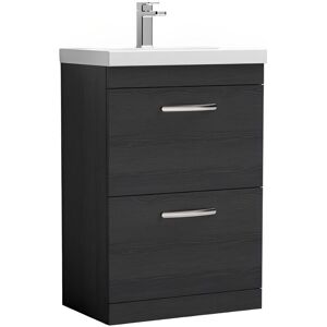 Nuie - Athena Floor Standing 2-Drawer Vanity Unit with Basin-1 600mm Wide - Charcoal Black Nuie - Athena Floor Standing 2-Drawer Vanity Unit with Basin-1 600mm Wide - Charcoal Black