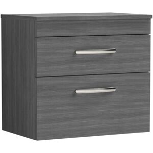 Athena Wall Hung 2-Drawer Vanity Unit and Worktop 600mm Wide - Anthracite Woodgrain - Nuie Athena Wall Hung 2-Drawer Vanity Unit and Worktop 600mm Wide - Anthracite Woodgrain - Nuie