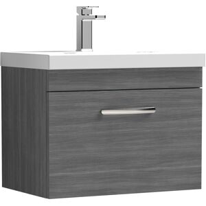 VASARI Nuie Athena Wall Hung 1-Drawer Vanity Unit with Basin-3 600mm Wide - Anthracite Woodgrain VASARI Nuie Athena Wall Hung 1-Drawer Vanity Unit with Basin-3 600mm Wide - Anthracite Woodgrain