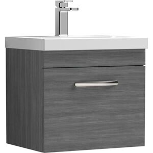 VASARI Nuie Athena Wall Hung 1-Drawer Vanity Unit with Basin-3 500mm Wide - Anthracite Woodgrain VASARI Nuie Athena Wall Hung 1-Drawer Vanity Unit with Basin-3 500mm Wide - Anthracite Woodgrain