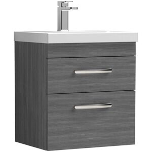 VASARI Nuie Athena Wall Hung 2-Drawer Vanity Unit with Basin-3 500mm Wide - Anthracite Woodgrain VASARI Nuie Athena Wall Hung 2-Drawer Vanity Unit with Basin-3 500mm Wide - Anthracite Woodgrain