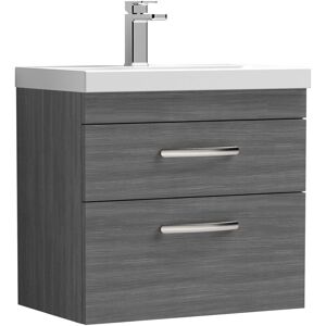 Nuie Athena Wall Hung 2-Drawer Vanity Unit with Basin-1 600mm Wide - Anthracite Woodgrain Nuie Athena Wall Hung 2-Drawer Vanity Unit with Basin-1 600mm Wide - Anthracite Woodgrain