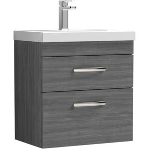 Vasari - Nuie Athena Wall Hung 2-Drawer Vanity Unit with Basin-3 600mm Wide - Anthracite Woodgrain Vasari - Nuie Athena Wall Hung 2-Drawer Vanity Unit with Basin-3 600mm Wide - Anthracite Woodgrain