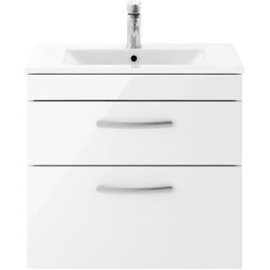 Nuie - Athena Wall Hung 2-Drawer Vanity Unit with Basin-2 600mm Wide - Gloss White Nuie - Athena Wall Hung 2-Drawer Vanity Unit with Basin-2 600mm Wide - Gloss White