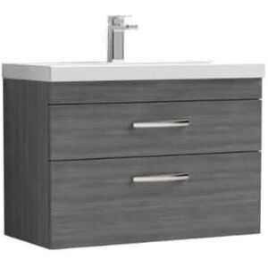 Premier Nuie Athena Anthracite Woodgrain 800mm Wall Hung 2 Drawer Vanity Unit and Minimalist Ceramic Basin - ATH067B Premier Nuie Athena Anthracite Woodgrain 800mm Wall Hung 2 Drawer Vanity Unit and Minimalist Ceramic Basin - ATH067B
