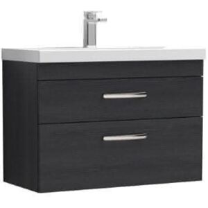 Premier Nuie Athena Charcoal Black Woodgrain 800mm Wall Hung 2 Drawer Vanity Unit and Minimalist Ceramic Basin - ATH068B Premier Nuie Athena Charcoal Black Woodgrain 800mm Wall Hung 2 Drawer Vanity Unit and Minimalist Ceramic Basin - ATH068B