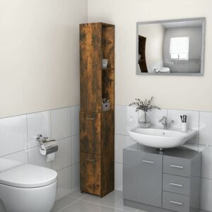 vidaXL Smoked Oak Bathroom Cabinet - Storage Shelf & Washroom Rack vidaXL Smoked Oak Bathroom Cabinet - Storage Shelf & Washroom Rack