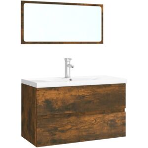 Bathroom Furniture Set Smoked Oak Engineered Wood vidaXL Bathroom Furniture Set Smoked Oak Engineered Wood vidaXL