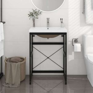 Bathroom Washbasin Frame with Built-in Basin Black Iron vidaXL Bathroom Washbasin Frame with Built-in Basin Black Iron vidaXL