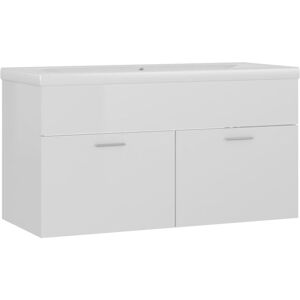 Sink Cabinet with Built-in Basin High Gloss White Engineered Wood vidaXL Sink Cabinet with Built-in Basin High Gloss White Engineered Wood vidaXL