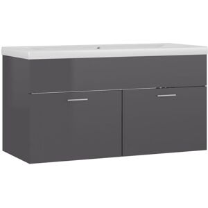 Sink Cabinet with Built-in Basin High Gloss Grey Engineered Wood vidaXL Sink Cabinet with Built-in Basin High Gloss Grey Engineered Wood vidaXL