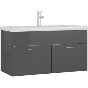 Sink Cabinet with Built-in Basin High Gloss Grey Engineered Wood vidaXL Sink Cabinet with Built-in Basin High Gloss Grey Engineered Wood vidaXL