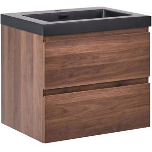 BELIANI Wall Mounted Vanity Unit with Basin CARDIEL 60 cm Dark Brown BELIANI Wall Mounted Vanity Unit with Basin CARDIEL 60 cm Dark Brown