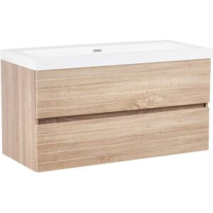 BELIANI Wall Mounted Vanity Unit with Basin URUCU 100 cm Light Brown BELIANI Wall Mounted Vanity Unit with Basin URUCU 100 cm Light Brown