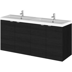 Vasari - Hudson Reed Fusion Wall Hung 4-Door Vanity Unit with Double Ceramic Basin 1200mm Wide - Charcoal Black Woodgrain Vasari - Hudson Reed Fusion Wall Hung 4-Door Vanity Unit with Double Ceramic Basin 1200mm Wide - Charcoal Black Woodgrain