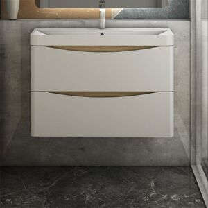 Aica Sanitaire - Floating Bathroom Wall Basin Cabinet Sink Unit - 800mm Matt White+Oak Flat Pack Aica Sanitaire - Floating Bathroom Wall Basin Cabinet Sink Unit - 800mm Matt White+Oak Flat Pack