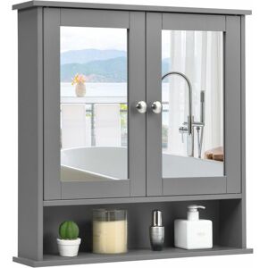 Costway - Wall Mounted Bathroom Mirror Cabinet Wooden Storage Cupboard Medicine Organizer Costway - Wall Mounted Bathroom Mirror Cabinet Wooden Storage Cupboard Medicine Organizer