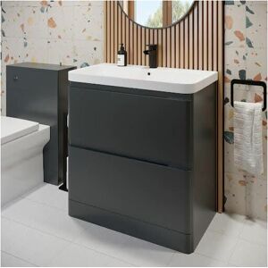 Regis - Bathroom Grey Gloss Vanity Unit and Basin Sink Storage Furniture Cabinet - 800mm Freestanding Regis - Bathroom Grey Gloss Vanity Unit and Basin Sink Storage Furniture Cabinet - 800mm Freestanding