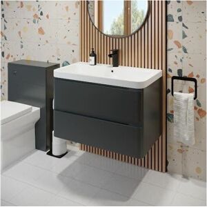 Regis - Bathroom Grey Gloss Vanity Unit and Basin Sink Storage Furniture Cabinet - 800mm Wall Hung Regis - Bathroom Grey Gloss Vanity Unit and Basin Sink Storage Furniture Cabinet - 800mm Wall Hung