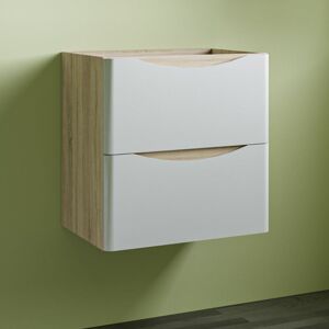 Aica Sanitaire - Wall Mounted Modern Bathroom Vanity Unit without Basin Flat Pack 2 Drawers - 495mm Matt White + Oak Aica Sanitaire - Wall Mounted Modern Bathroom Vanity Unit without Basin Flat Pack 2 Drawers - 495mm Matt White + Oak