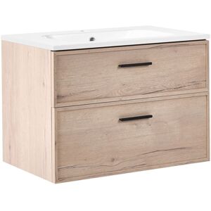 BELIANI Wall Mounted Vanity Unit with Basin YELCHO 80 cm Light Brown BELIANI Wall Mounted Vanity Unit with Basin YELCHO 80 cm Light Brown