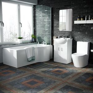 Nes Home - Warton 550mm Vanity Unit, Close Coupled Toilet and Right Handed P-Shaped Bath Suite White Nes Home - Warton 550mm Vanity Unit, Close Coupled Toilet and Right Handed P-Shaped Bath Suite White