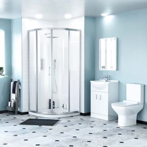 NES HOME Warton Rimless Close Coupled Toilet, Flat Pack Vanity Basin Unit, 800mm Quadrant Shower Enclosure and Shower Tray Suite White NES HOME Warton Rimless Close Coupled Toilet, Flat Pack Vanity Basin Unit, 800mm Quadrant Shower Enclosure and Shower Tray Suite White