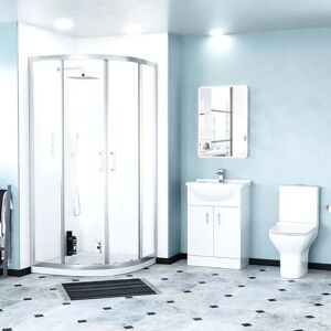 Nes Home - Warton Rimless Close Coupled Toilet, Flat Pack Vanity Basin Unit, 900mm Quadrant Shower Enclosure and Shower Tray Suite White Nes Home - Warton Rimless Close Coupled Toilet, Flat Pack Vanity Basin Unit, 900mm Quadrant Shower Enclosure and Shower Tray Suite White