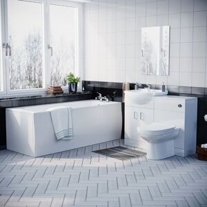 Nes Home - Warton Standard Bath, btw Toilet, 550mm Basin Flat Pack Vanity Unit & wc Unit 3 Piece Bathroom Suite White Nes Home - Warton Standard Bath, btw Toilet, 550mm Basin Flat Pack Vanity Unit & wc Unit 3 Piece Bathroom Suite White