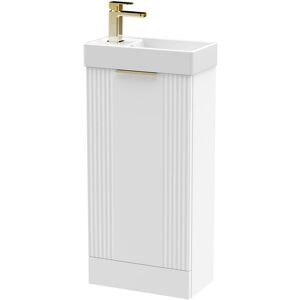 BALTERLEY White 400mm Floor Standing Cloakroom Vanity Basin Unit with Brushed Brass Handle Compact Bathroom Storage BALTERLEY White 400mm Floor Standing Cloakroom Vanity Basin Unit with Brushed Brass Handle Compact Bathroom Storage