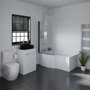 Wholesale Domestic - Aster 1500mm Left Hand p Shaped Bathroom Suite including Matt Black Countertop Basin and Gloss White Vanity Unit with Polished Wholesale Domestic - Aster 1500mm Left Hand p Shaped Bathroom Suite including Matt Black Countertop Basin and Gloss White Vanity Unit with Polished