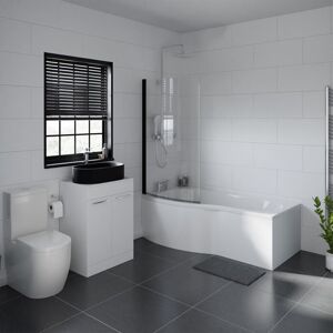 Wholesale Domestic - Aster 1700mm Left Hand p Shaped Bathroom Suite including Matt Black Countertop Basin and Gloss White Vanity Unit with Polished Wholesale Domestic - Aster 1700mm Left Hand p Shaped Bathroom Suite including Matt Black Countertop Basin and Gloss White Vanity Unit with Polished