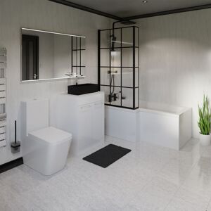 Wholesale Domestic - Newington 1500mm Left Hand l Shaped Bathroom Suite including Matt Black Countertop Basin and Gloss White Vanity Unit with Wholesale Domestic - Newington 1500mm Left Hand l Shaped Bathroom Suite including Matt Black Countertop Basin and Gloss White Vanity Unit with
