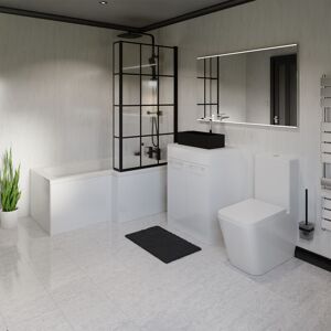 Wholesale Domestic - Newington 1500mm Right Hand l Shaped Bathroom Suite including Matt Black Countertop Basin and Gloss White Vanity Unit with Wholesale Domestic - Newington 1500mm Right Hand l Shaped Bathroom Suite including Matt Black Countertop Basin and Gloss White Vanity Unit with