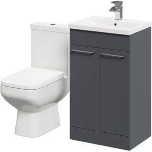 Turin Gloss Grey 500mm Floor Standing Vanity Unit and Toilet Suite with 1 Tap Hole Basin and 2 Doors with Polished Chrome Handles - Wholesale Domestic Turin Gloss Grey 500mm Floor Standing Vanity Unit and Toilet Suite with 1 Tap Hole Basin and 2 Doors with Polished Chrome Handles - Wholesale Domestic