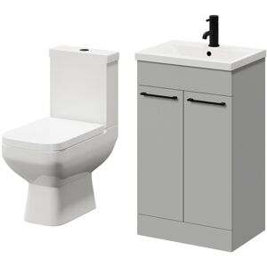 WHOLESALE DOMESTIC Turin Gloss Grey Pearl 500mm Floor Standing Vanity Unit and Toilet Suite with 1 Tap Hole Basin and 2 Doors with Matt Black Handles - Wholesale WHOLESALE DOMESTIC Turin Gloss Grey Pearl 500mm Floor Standing Vanity Unit and Toilet Suite with 1 Tap Hole Basin and 2 Doors with Matt Black Handles - Wholesale